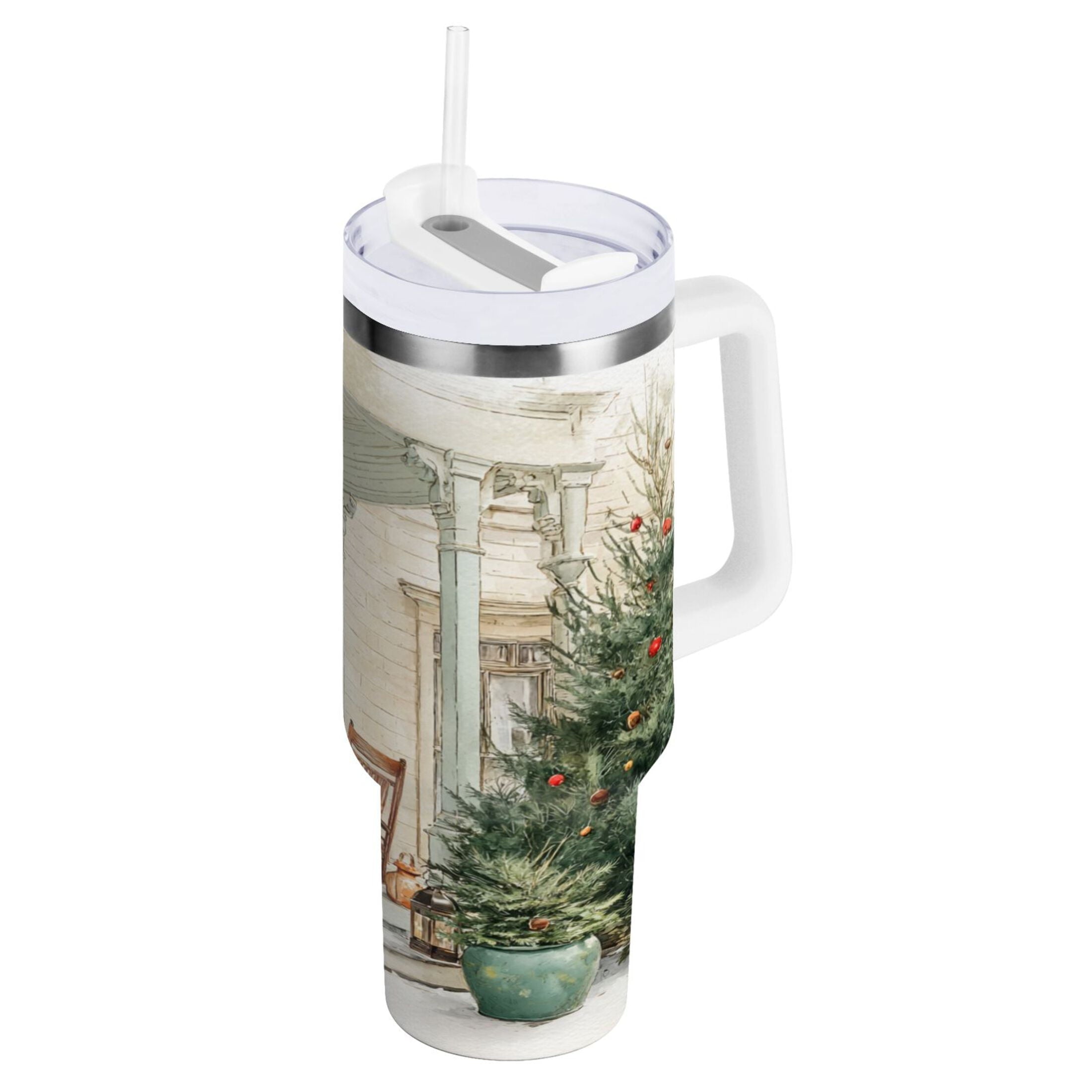 30 oz Insulated Stainless Steel Tumbler Double Wall Stainless Steel Tumbler with 2-Way Drinking Charming Christmas Doorway - Choice 345