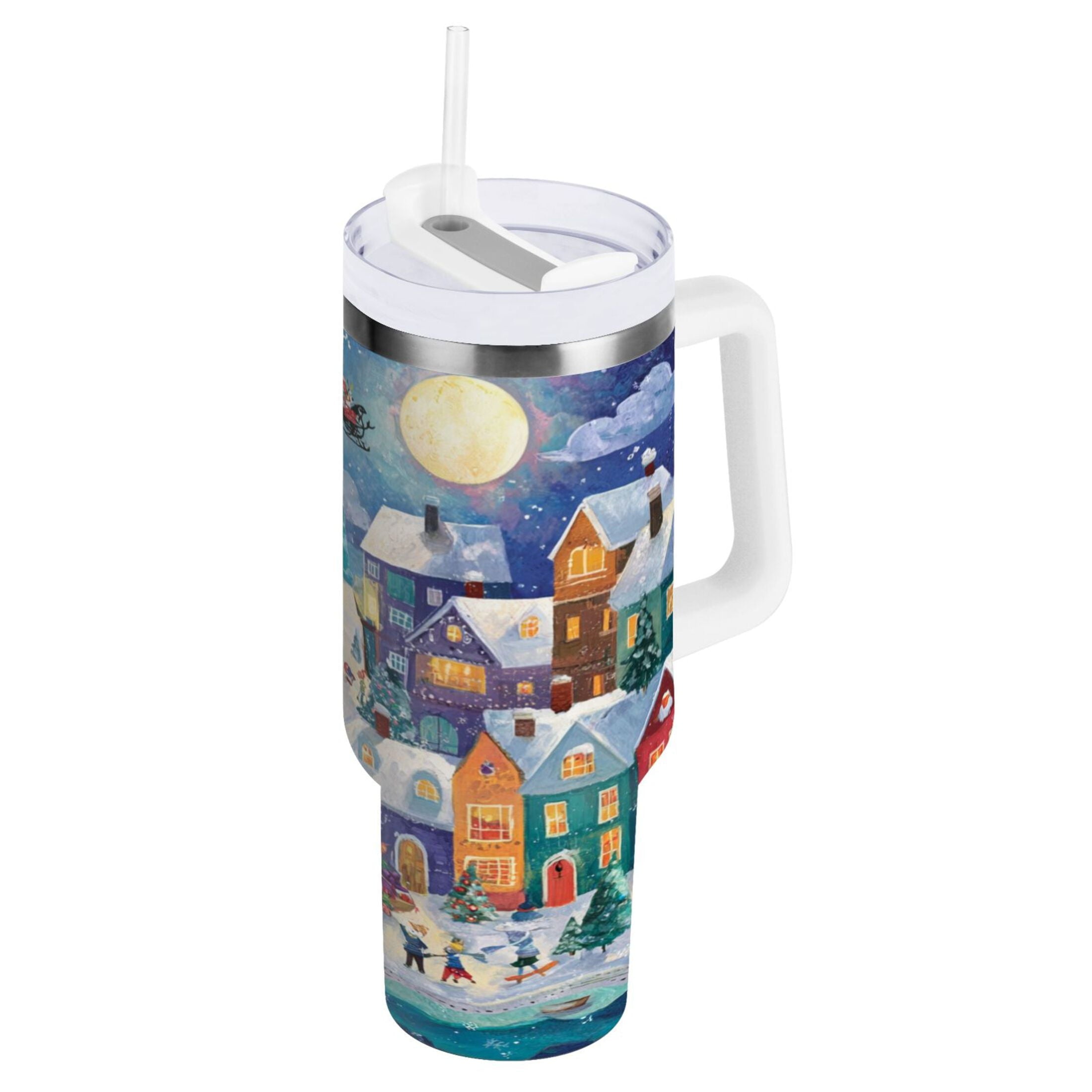 30 oz Insulated Stainless Steel Tumbler Double Wall Stainless Steel Tumbler with 2-Way Drinking Charming Christmas Scene - Choice 824