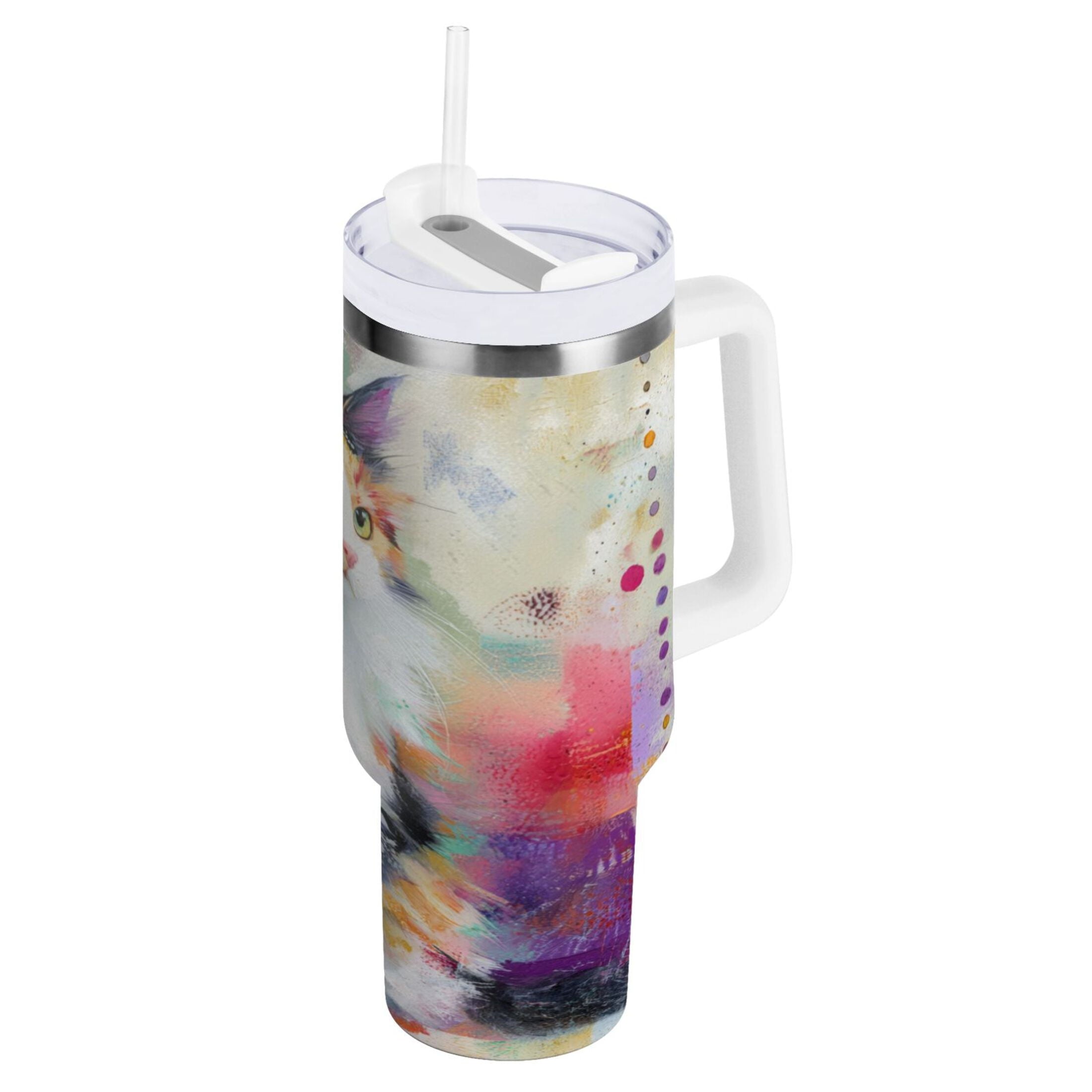 30 oz Insulated Stainless Steel Tumbler Double Wall Stainless Steel Tumbler with 2-Way Drinking Charming Hairy Cat - Choice 440