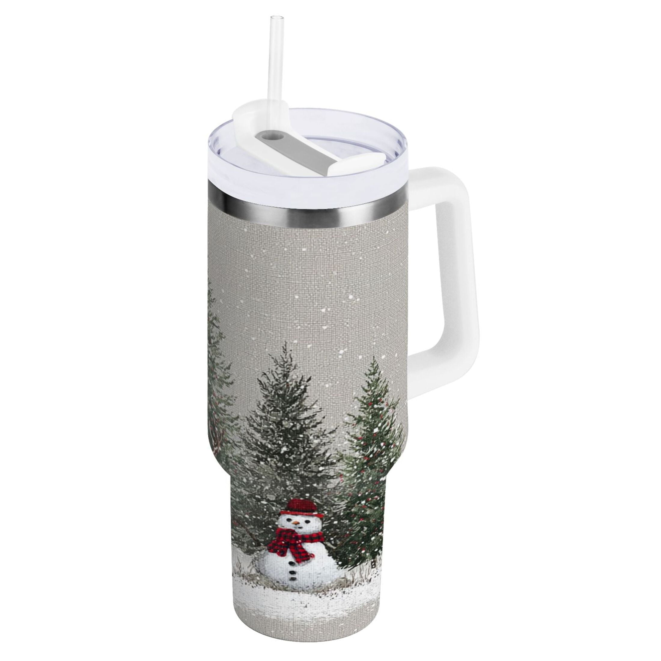 30 oz Insulated Stainless Steel Tumbler Double Wall Stainless Steel Tumbler with 2-Way Drinking Christmas Deer and Snowmen - Choice 605