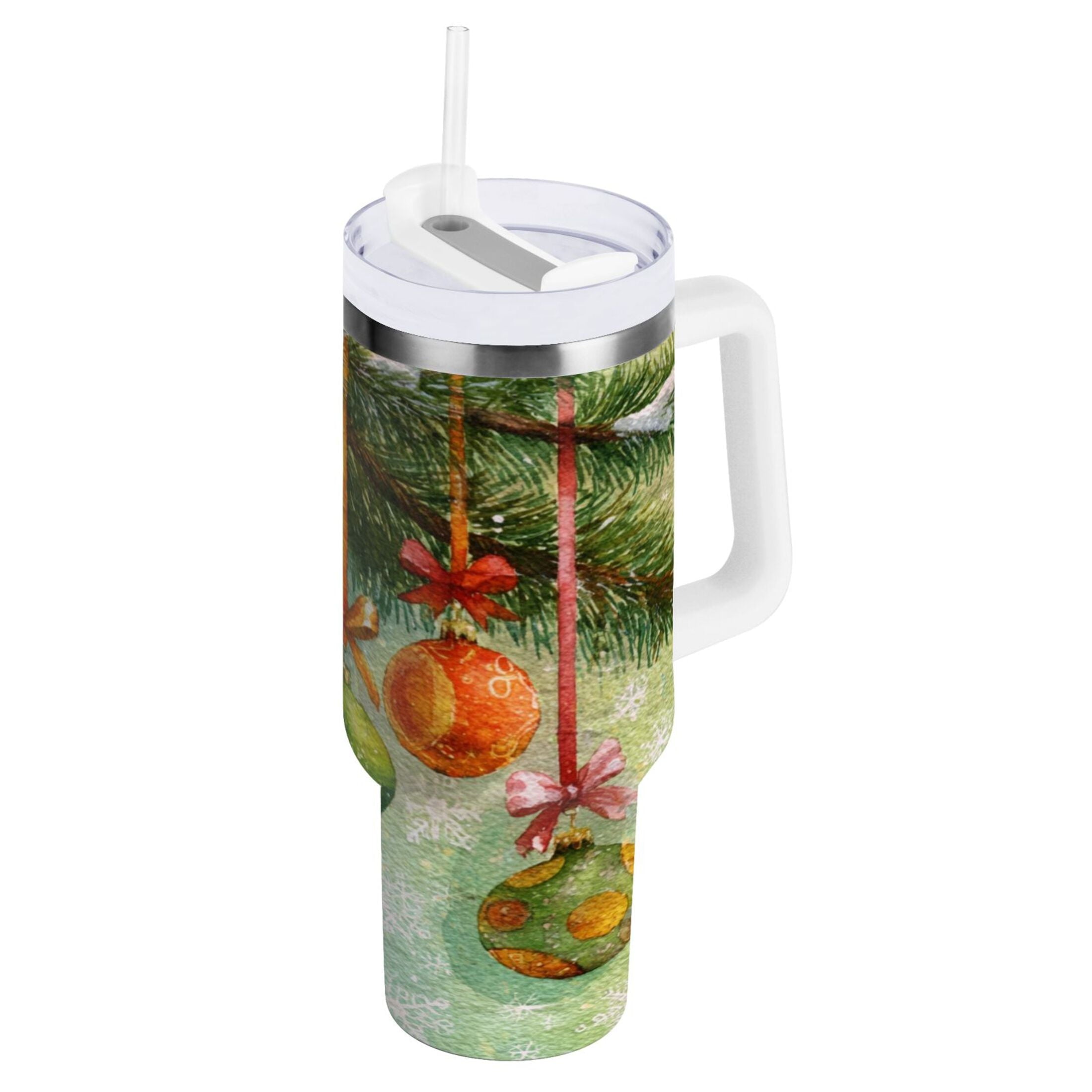 30 oz Insulated Stainless Steel Tumbler Double Wall Stainless Steel Tumbler with 2-Way Drinking Christmas Ornaments Watercolor Painting - Choice 529