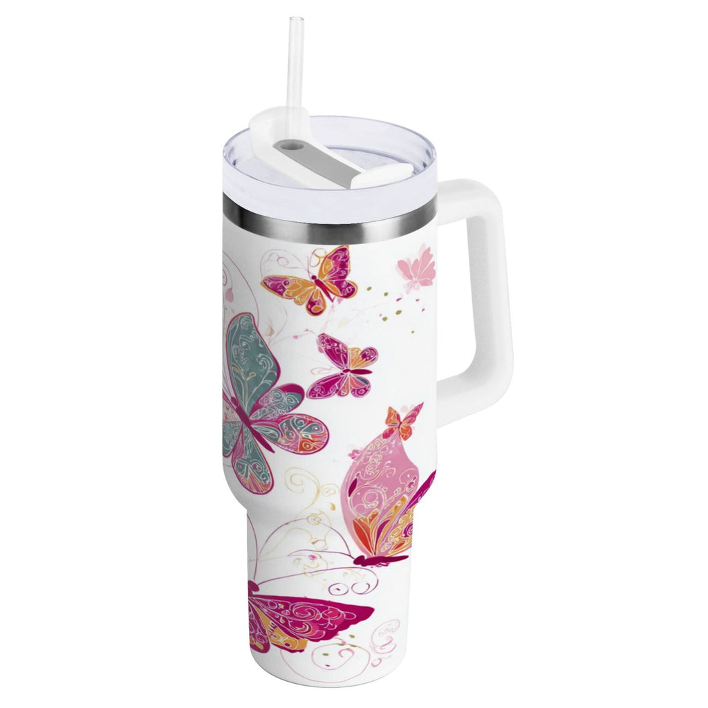 30 oz Insulated Stainless Steel Tumbler Double Wall Stainless Steel Tumbler with 2-Way Drinking Colorful Butterflies - Choice 575