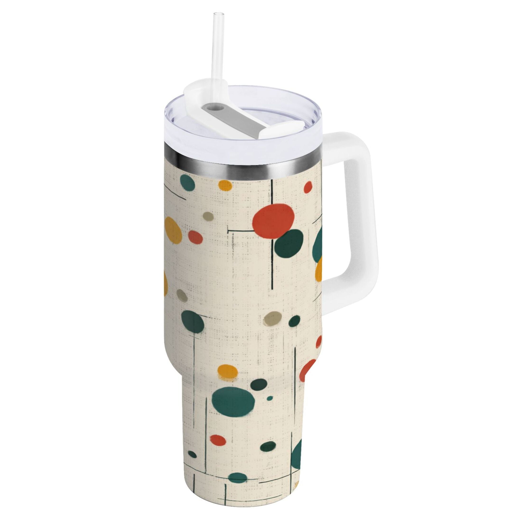 30 oz Insulated Stainless Steel Tumbler Double Wall Stainless Steel Tumbler with 2-Way Drinking Colorful Dots and Lines - Choice 615