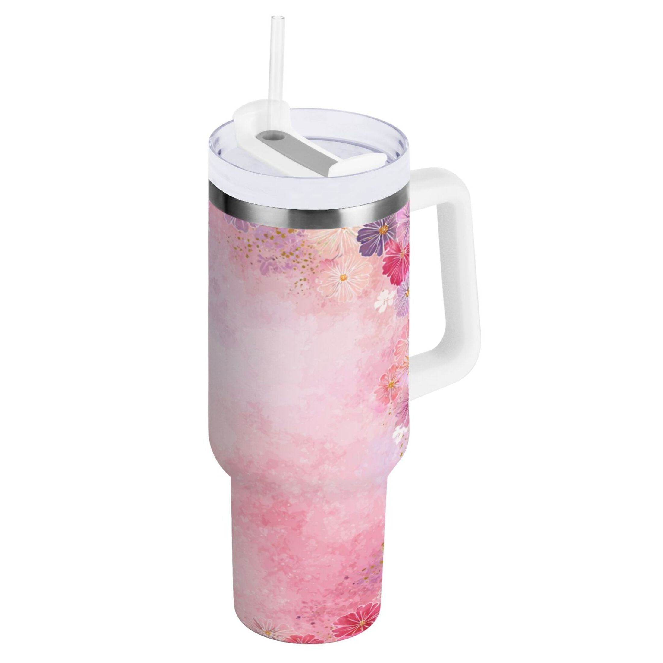 30 oz Insulated Stainless Steel Tumbler Double Wall Stainless Steel Tumbler with 2-Way Drinking Colorful Pastel Floral Pattern - Choice 348