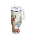 30 oz Insulated Stainless Steel Tumbler Double Wall Stainless Steel Tumbler with 2-Way Drinking Cow Wearing Christmas Hat - Choice 987