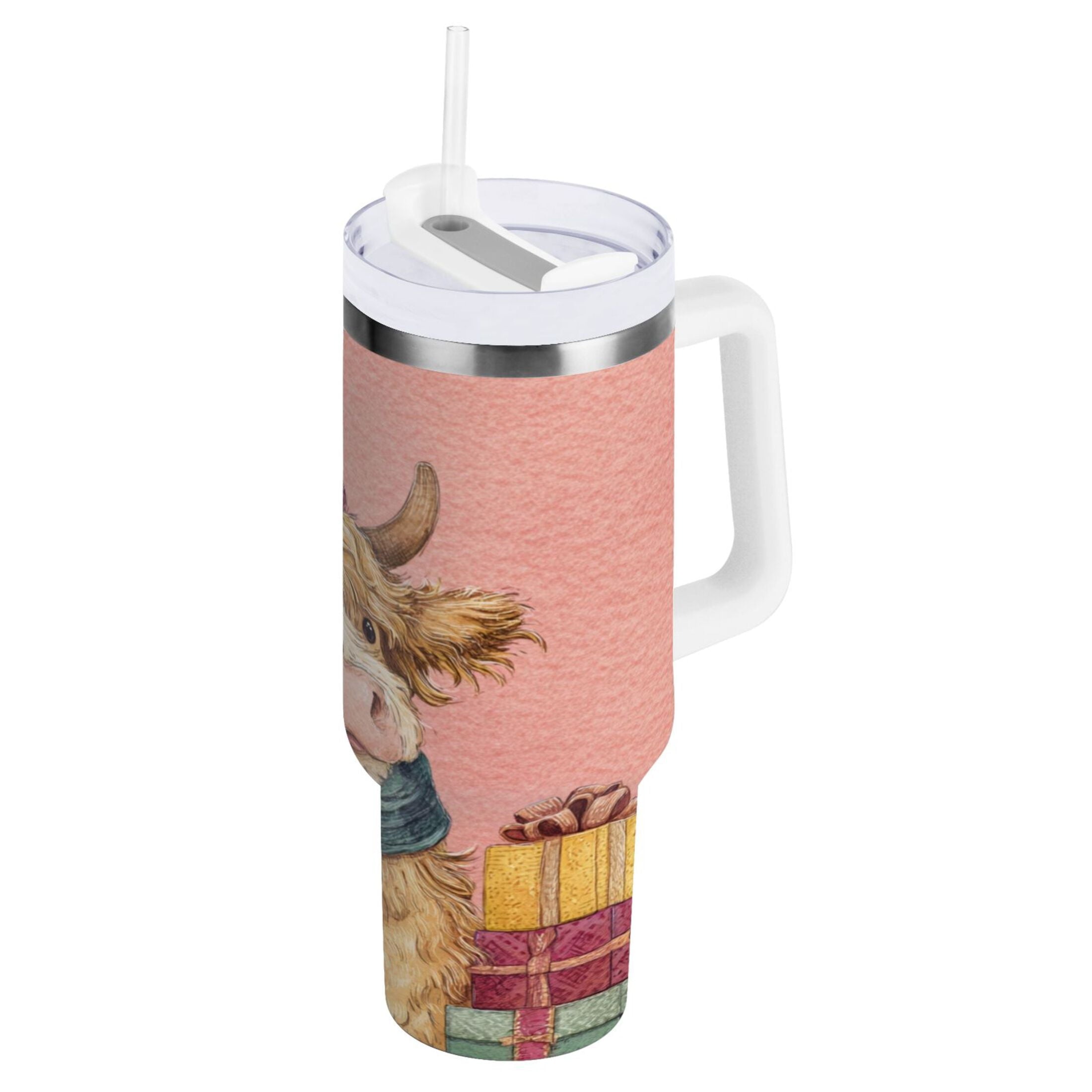 30 oz Insulated Stainless Steel Tumbler Double Wall Stainless Steel Tumbler with 2-Way Drinking Cow Wearing Scarf and Hat - Choice 220
