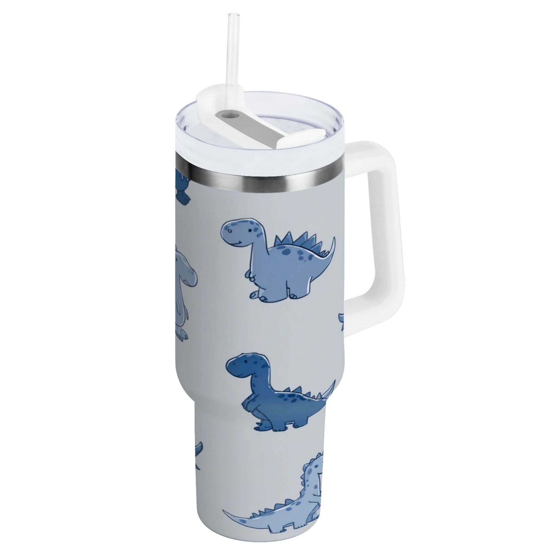 30 oz Insulated Stainless Steel Tumbler Double Wall Stainless Steel Tumbler with 2-Way Drinking Cute Blue Dinosaurs - Choice 495