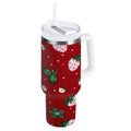 30 oz Insulated Stainless Steel Tumbler Double Wall Stainless Steel Tumbler with 2-Way Drinking Cute Pink Strawberry Pattern - Choice 623