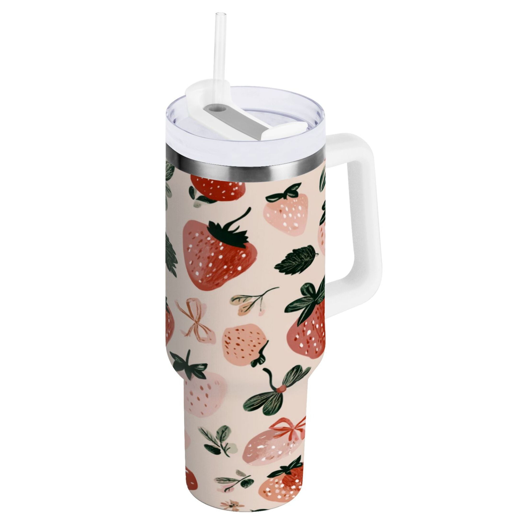 30 oz Insulated Stainless Steel Tumbler Double Wall Stainless Steel Tumbler with 2-Way Drinking Cute Pinks Strawberries - Choice 489