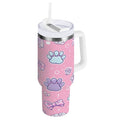 30 oz Insulated Stainless Steel Tumbler Double Wall Stainless Steel Tumbler with 2-Way Drinking Dog Paw Prints and Bows - Choice 116