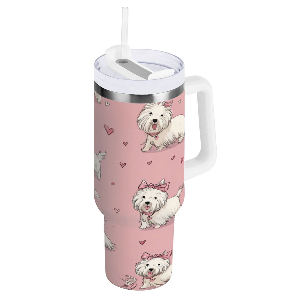 30 oz Insulated Stainless Steel Tumbler Double Wall Stainless Steel Tumbler with 2-Way Drinking Dogs Wearing Bows - Choice 129