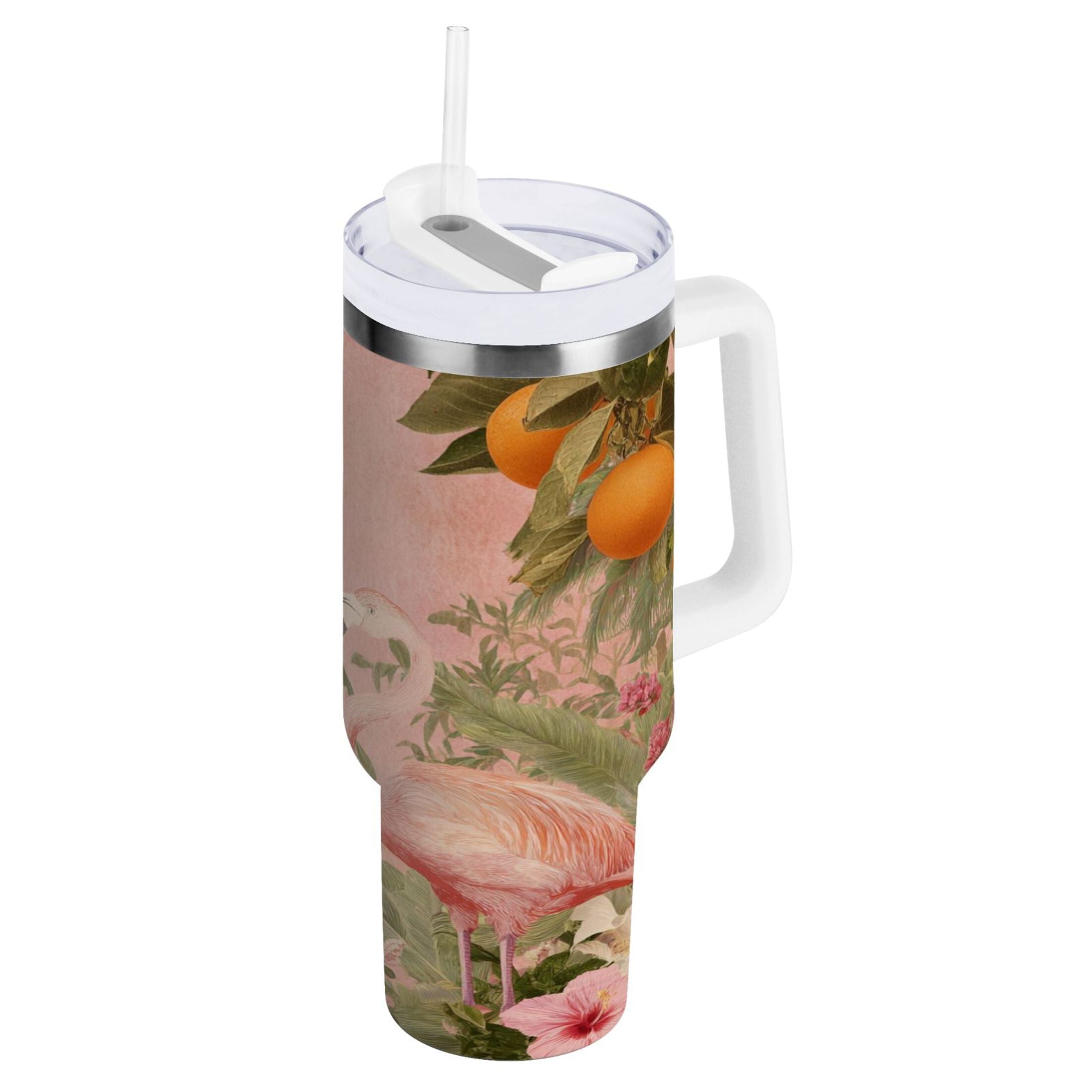 40 oz Insulated Stainless Steel Tumbler Double Wall Stainless Steel Tumbler with 2-Way Drinking Flamingos in Tropical Garden - Choice 104
