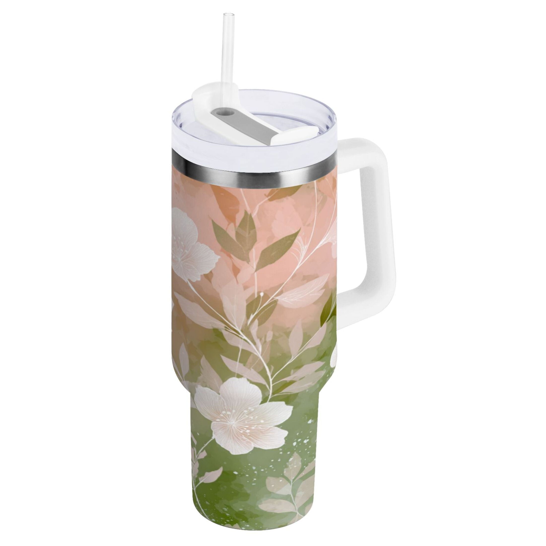 30 oz Insulated Stainless Steel Tumbler Double Wall Stainless Steel Tumbler with 2-Way Drinking Gradient Elegant Floral - Choice 127