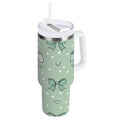 30 oz Insulated Stainless Steel Tumbler Double Wall Stainless Steel Tumbler with 2-Way Drinking Green and Mint Bows - Choice 428