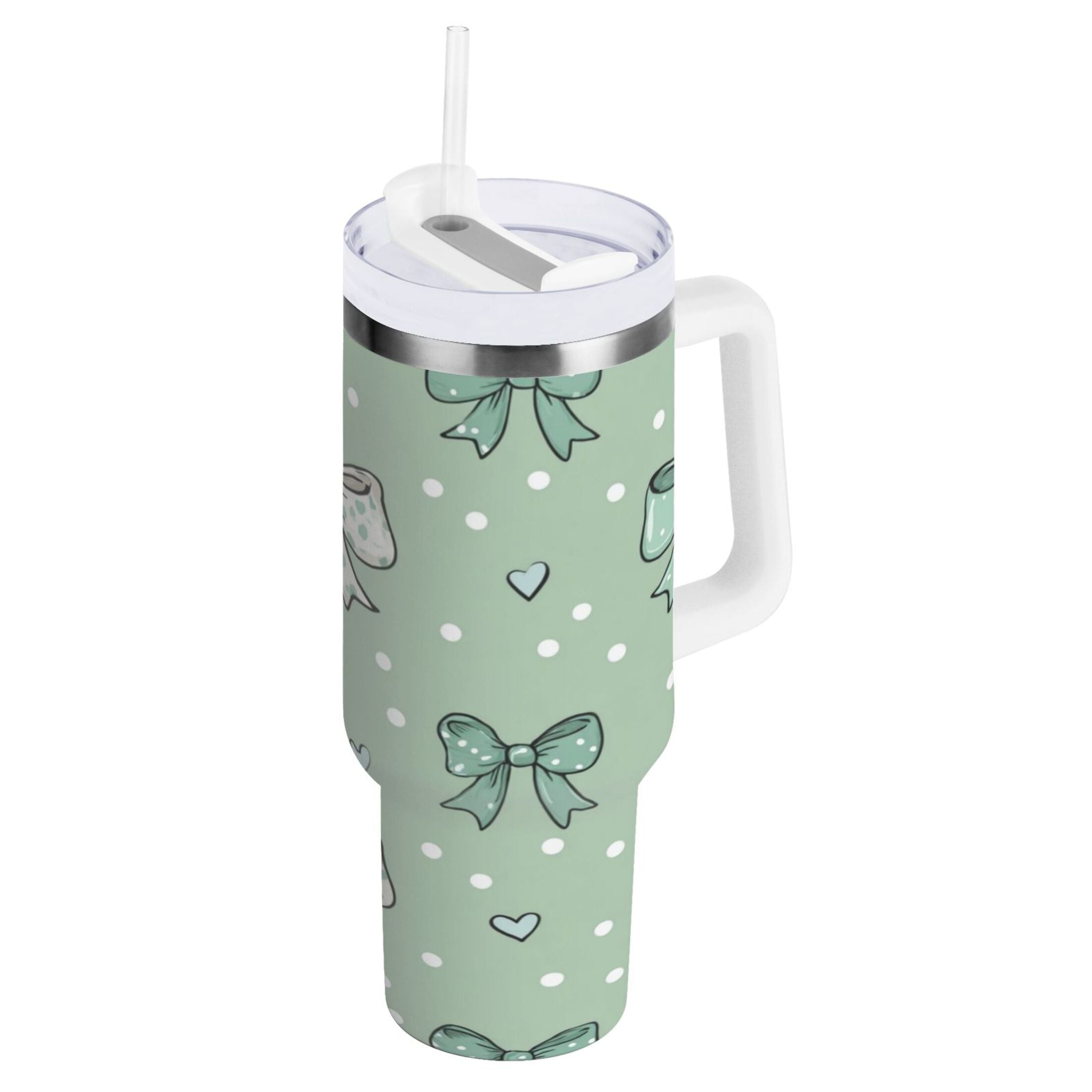 30 oz Insulated Stainless Steel Tumbler Double Wall Stainless Steel Tumbler with 2-Way Drinking Green and Mint Bows - Choice 428