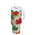 30 oz Insulated Stainless Steel Tumbler Double Wall Stainless Steel Tumbler with 2-Way Drinking Green and Red Maple Leaves - Choice 914