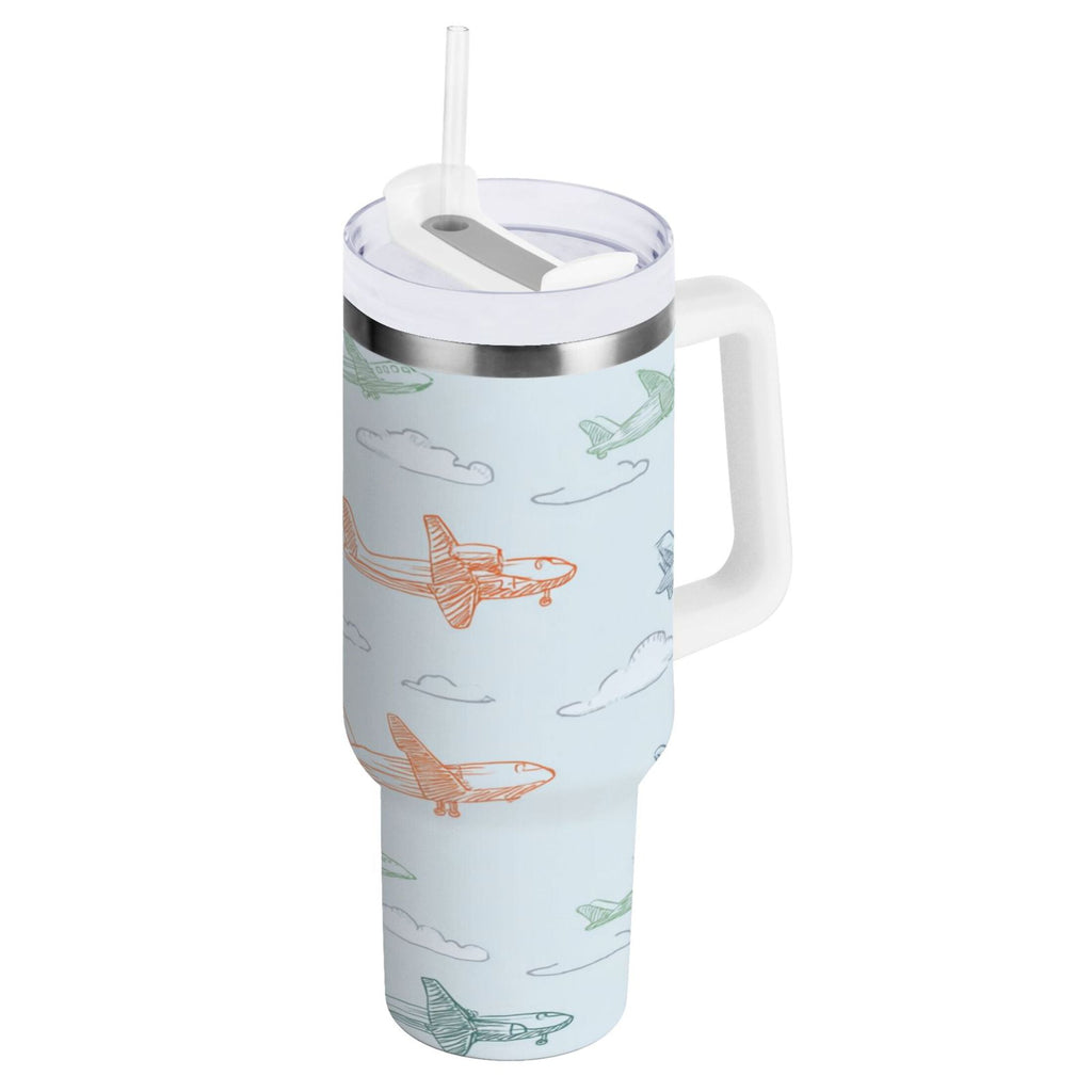 30 oz Insulated Stainless Steel Tumbler Double Wall Stainless Steel Tumbler with 2-Way Drinking Pastel Doodle Airplanes - Choice 189