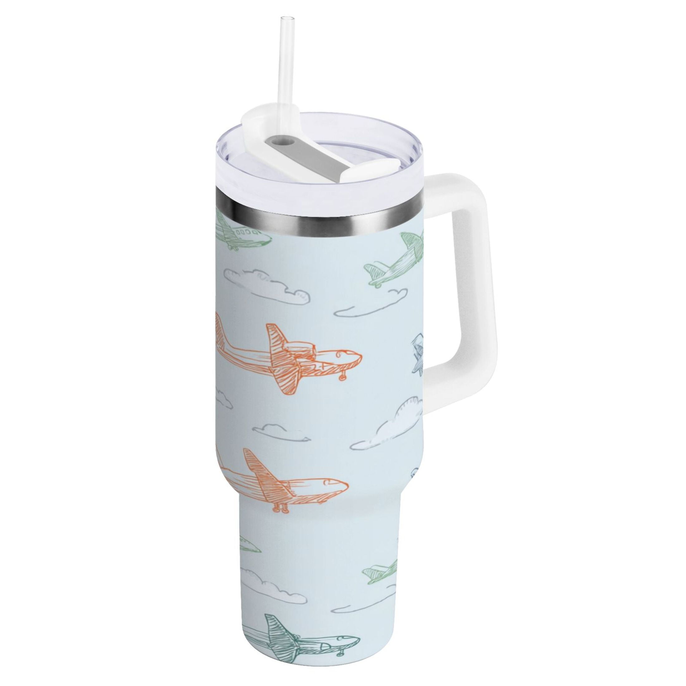 30 oz Insulated Stainless Steel Tumbler Double Wall Stainless Steel Tumbler with 2-Way Drinking Pastel Doodle Airplanes - Choice 189