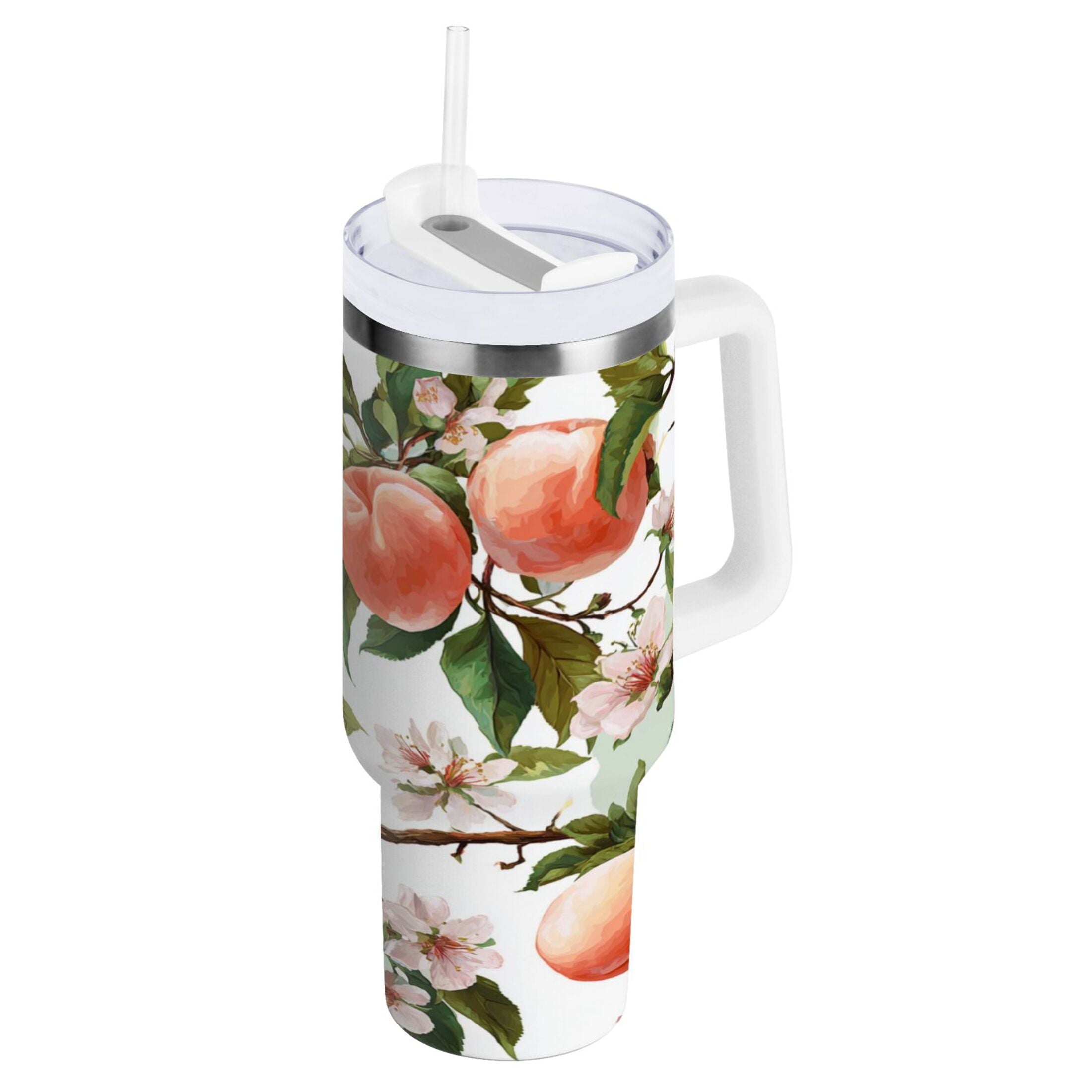 30 oz Insulated Stainless Steel Tumbler Double Wall Stainless Steel Tumbler with 2-Way Drinking Peach Fruit Pattern - Choice 117