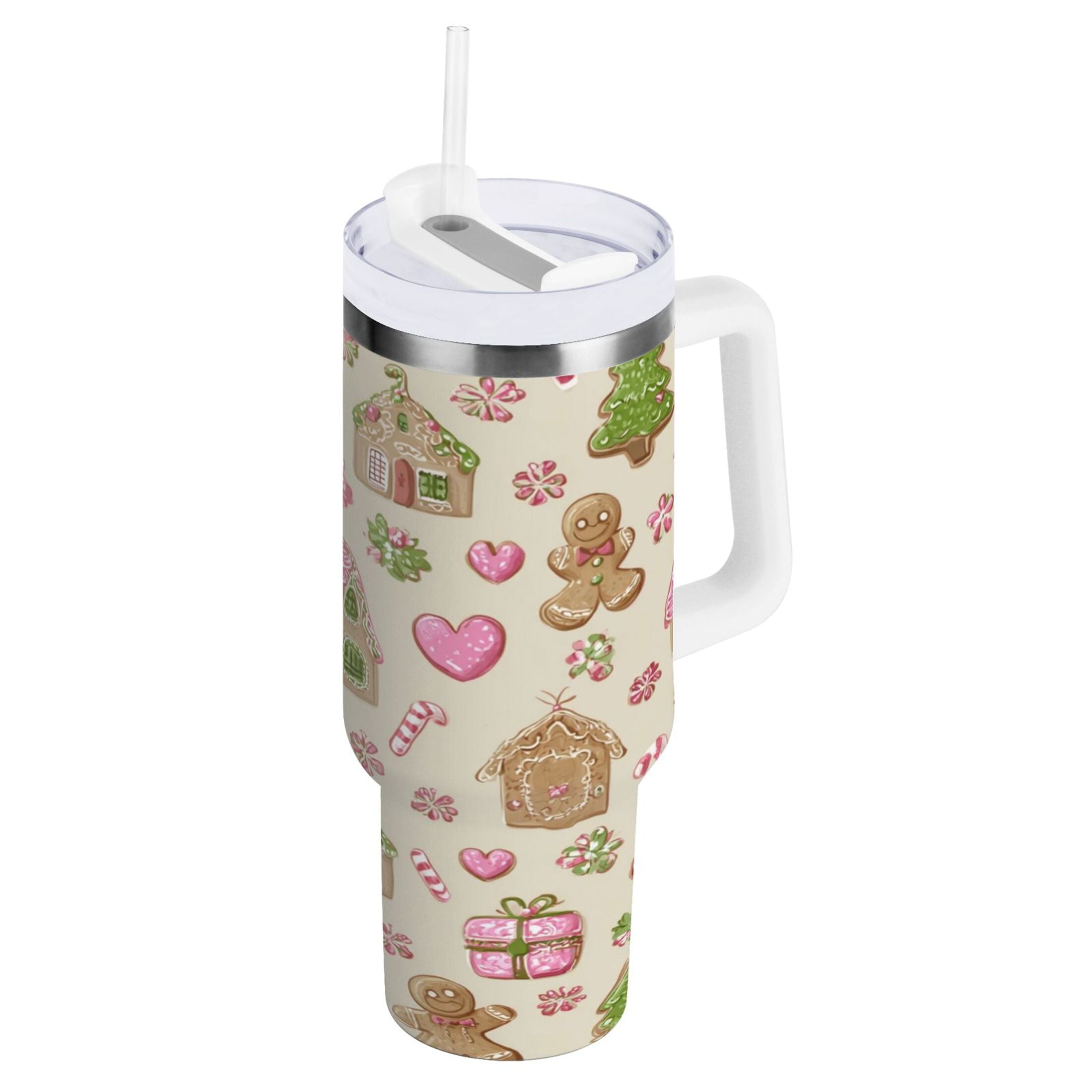 40 oz Insulated Stainless Steel Tumbler Double Wall Stainless Steel Tumbler with 2-Way Drinking Pink Cute Christmas Pattern - Choice 257