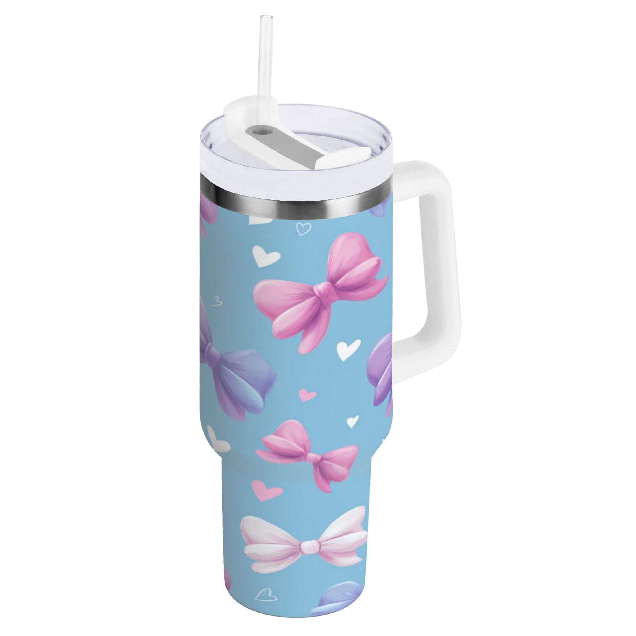 30 oz Insulated Stainless Steel Tumbler Double Wall Stainless Steel Tumbler with 2-Way Drinking Pink and Purple Bows - Choice 223