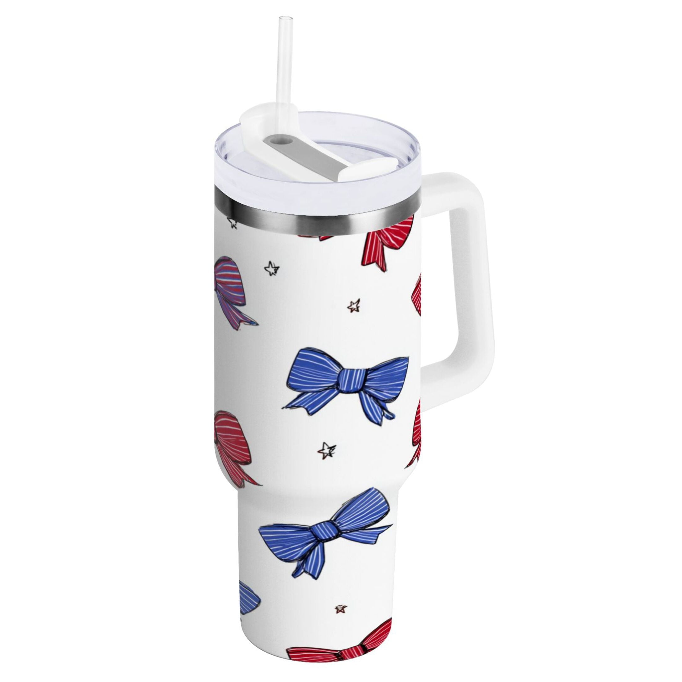 30 oz Insulated Stainless Steel Tumbler Double Wall Stainless Steel Tumbler with 2-Way Drinking Red and Blue Stripe Bows - Choice 637