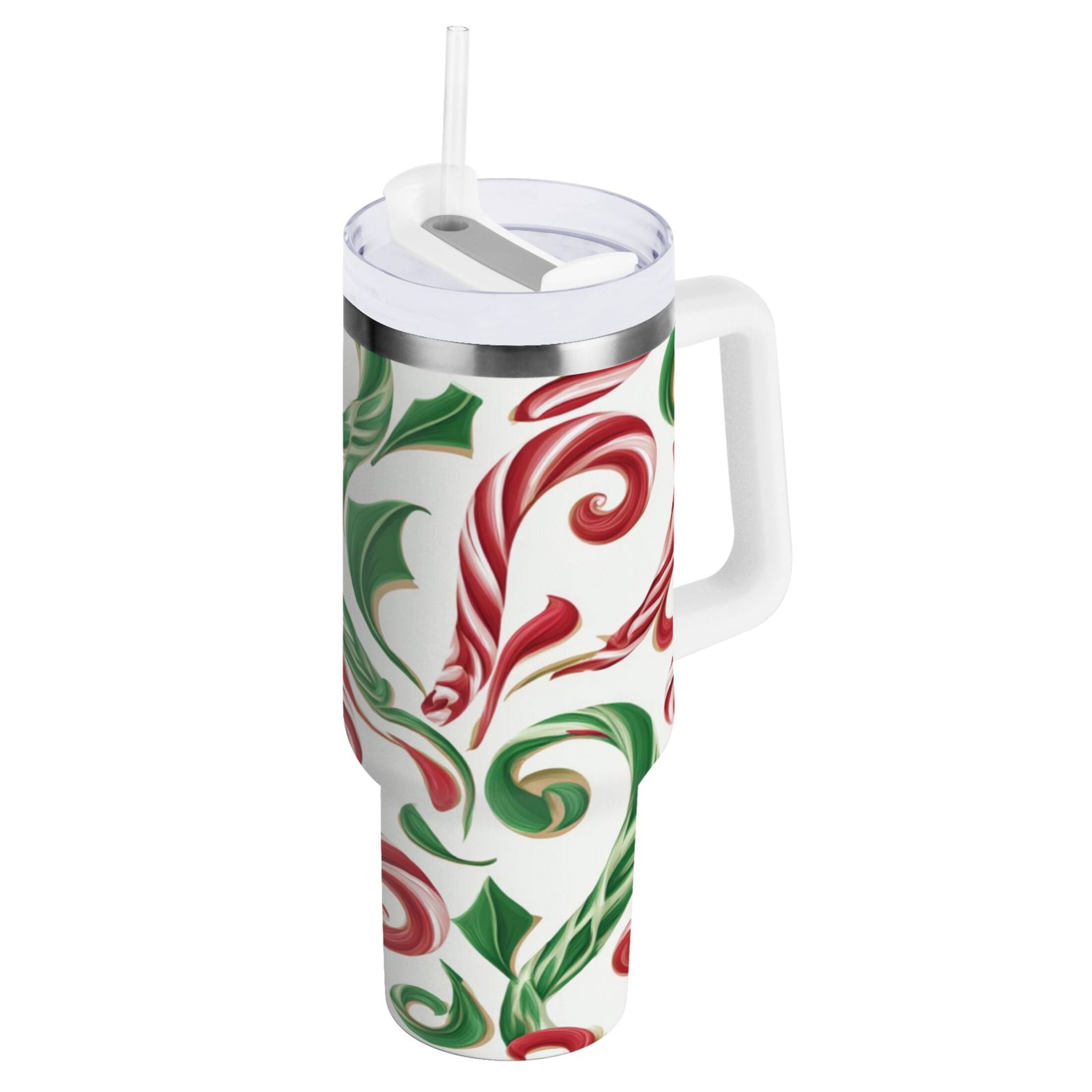 40 oz Insulated Stainless Steel Tumbler Double Wall Stainless Steel Tumbler with 2-Way Drinking Red and Green Candy-cane - Choice 817