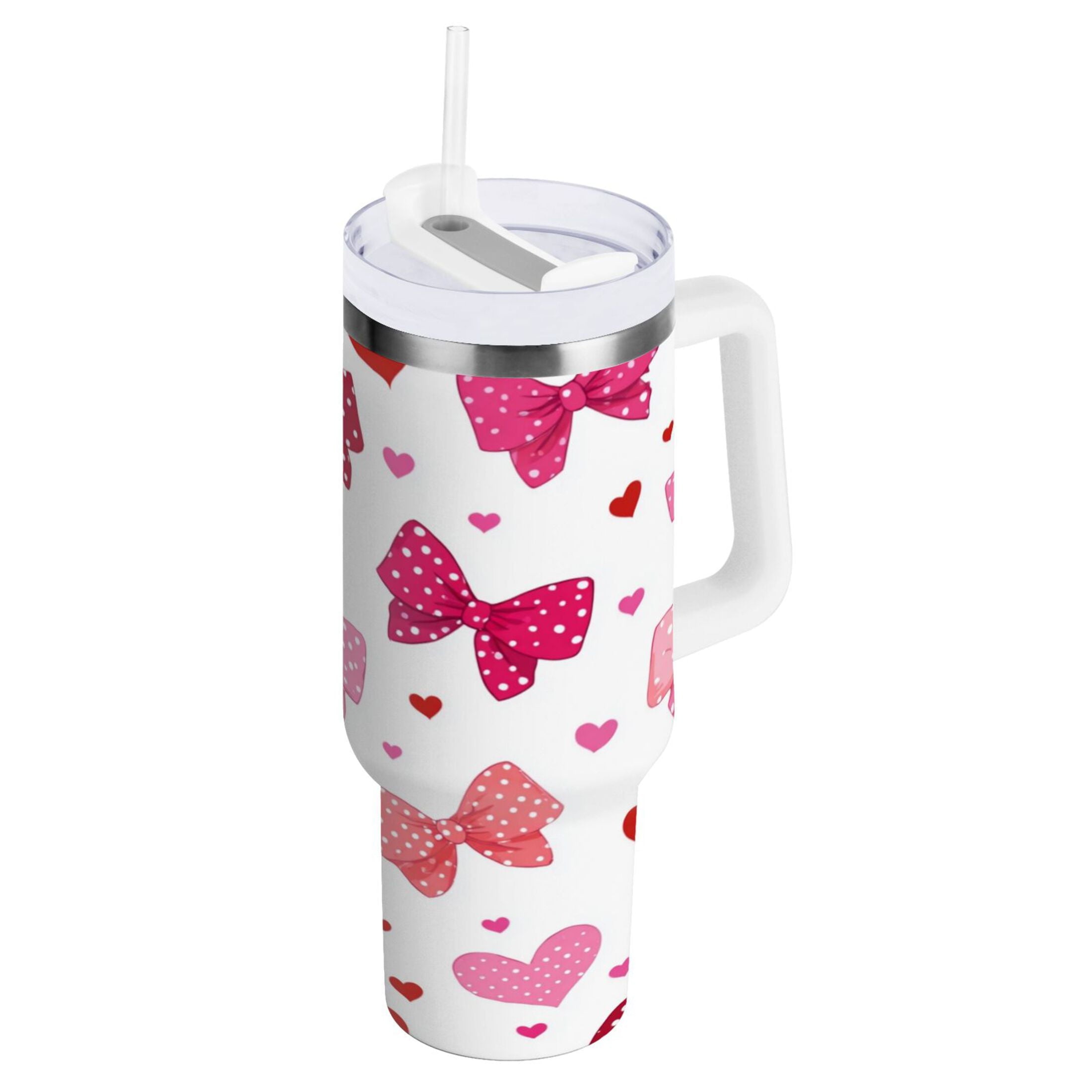 30 oz Insulated Stainless Steel Tumbler Double Wall Stainless Steel Tumbler with 2-Way Drinking Red and Pink Bows - Choice 811