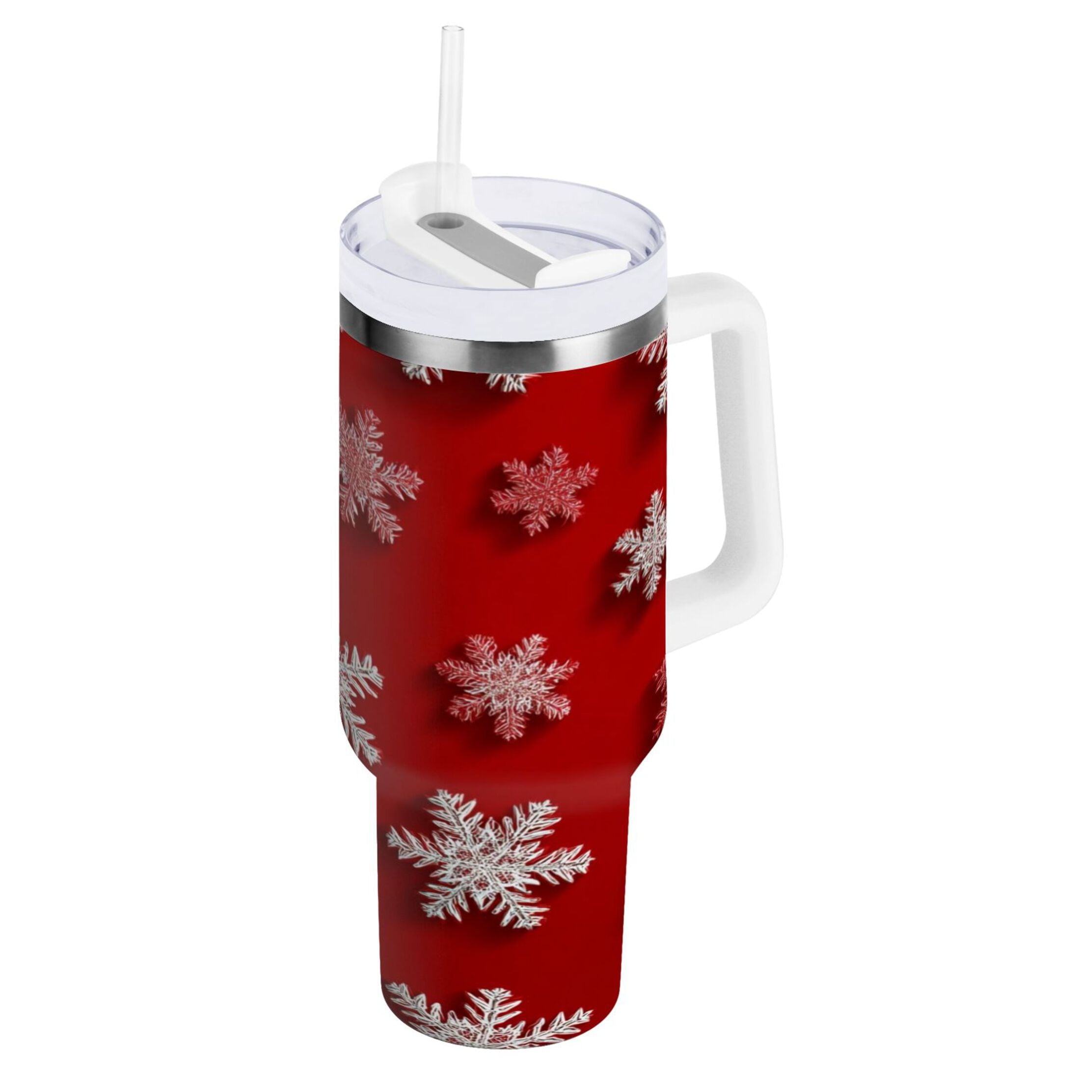 30 oz Insulated Stainless Steel Tumbler Double Wall Stainless Steel Tumbler with 2-Way Drinking Red and White Snowflakes - Choice 949
