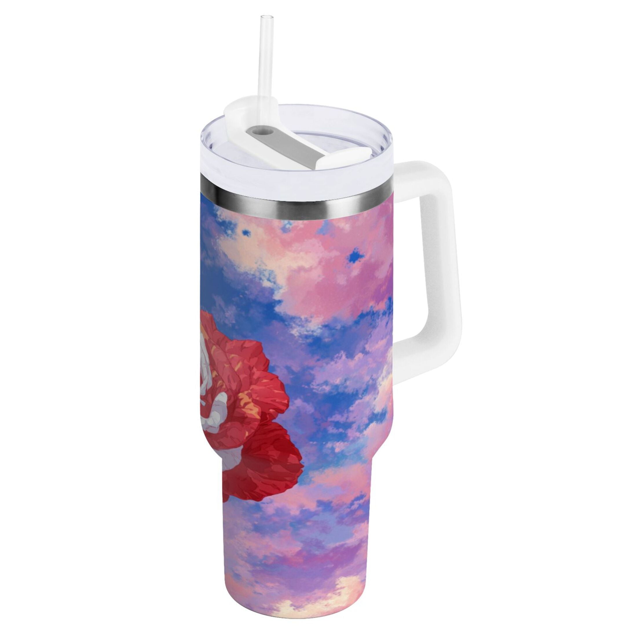 30 oz Insulated Stainless Steel Tumbler Double Wall Stainless Steel Tumbler with 2-Way Drinking Rose with Flag Pattern - Choice 860
