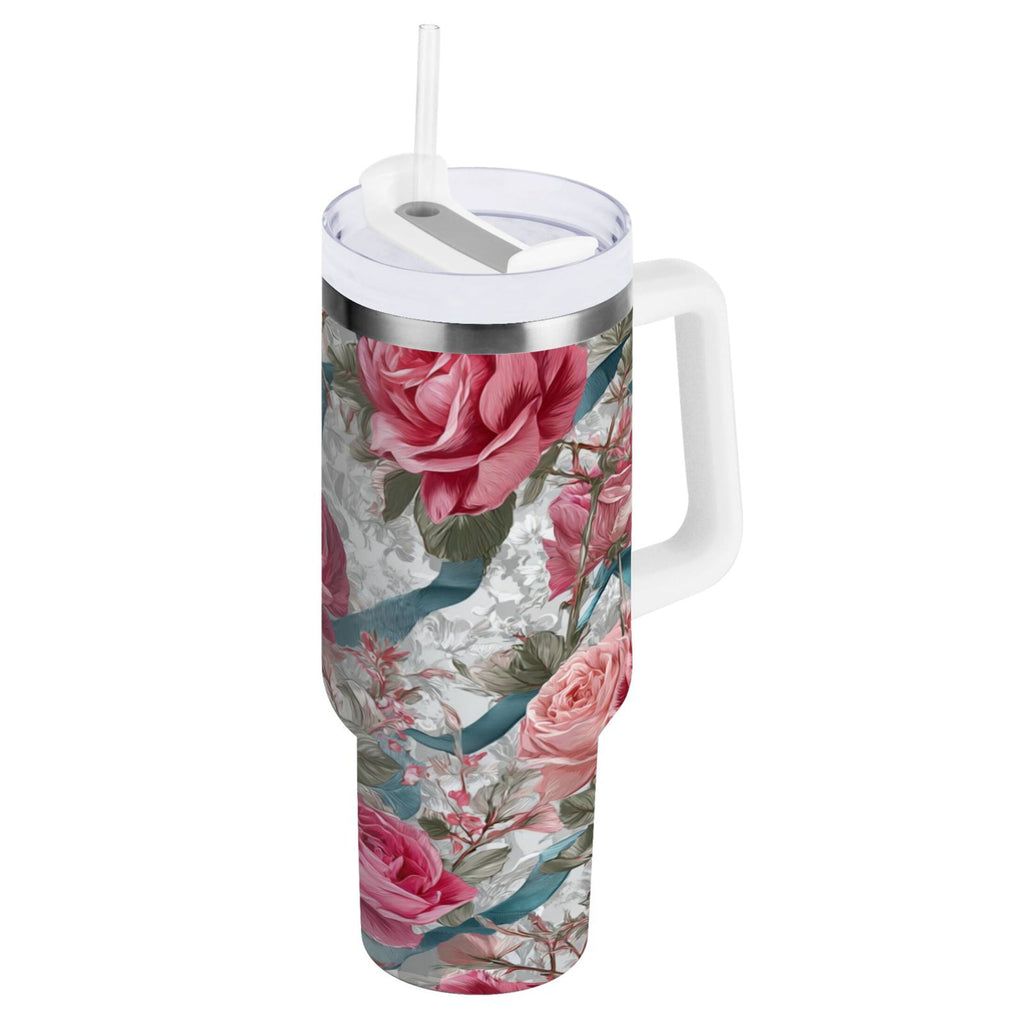 30 oz Insulated Stainless Steel Tumbler Double Wall Stainless Steel Tumbler with 2-Way Drinking Roses and Ribbons - Choice 776