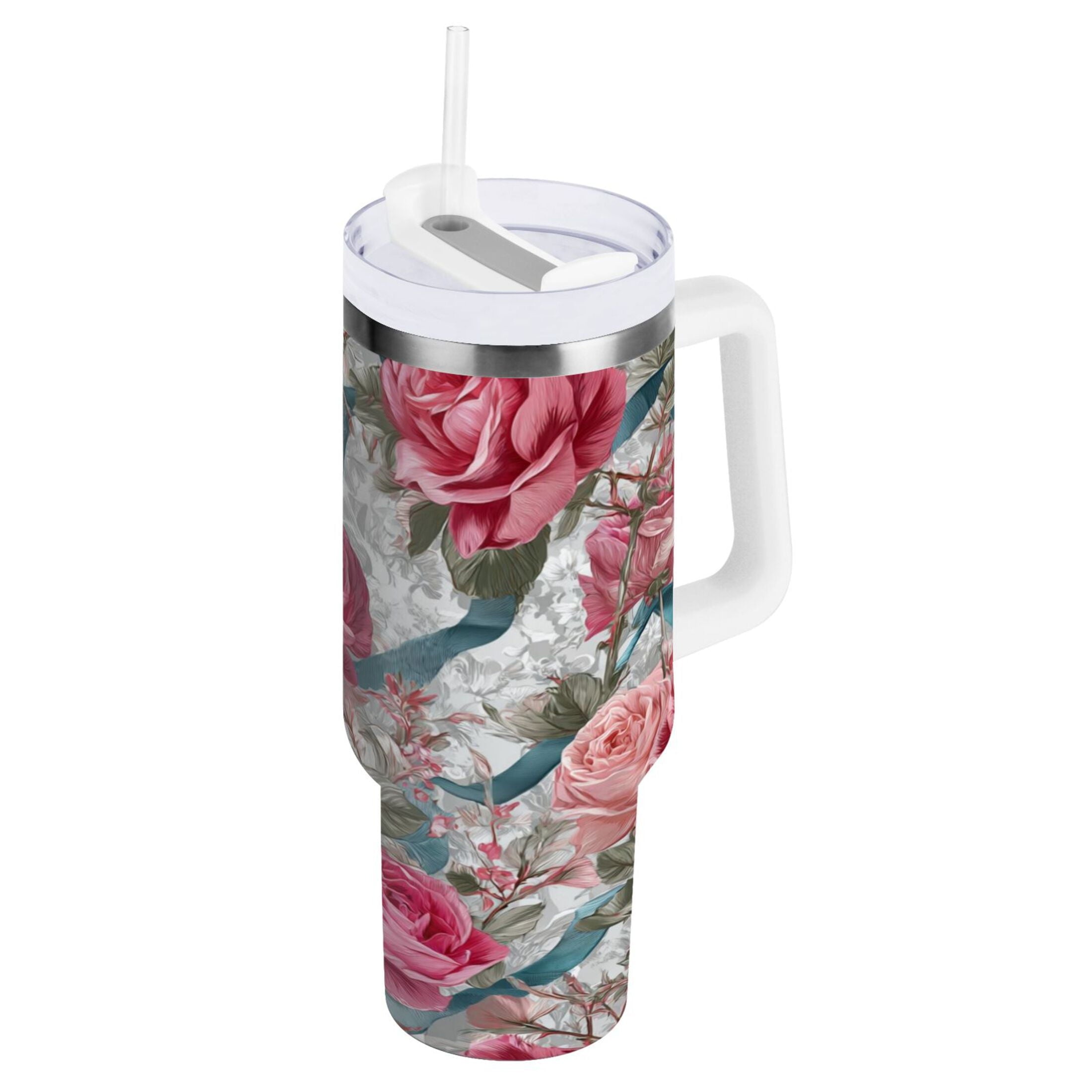 30 oz Insulated Stainless Steel Tumbler Double Wall Stainless Steel Tumbler with 2-Way Drinking Roses and Ribbons - Choice 776