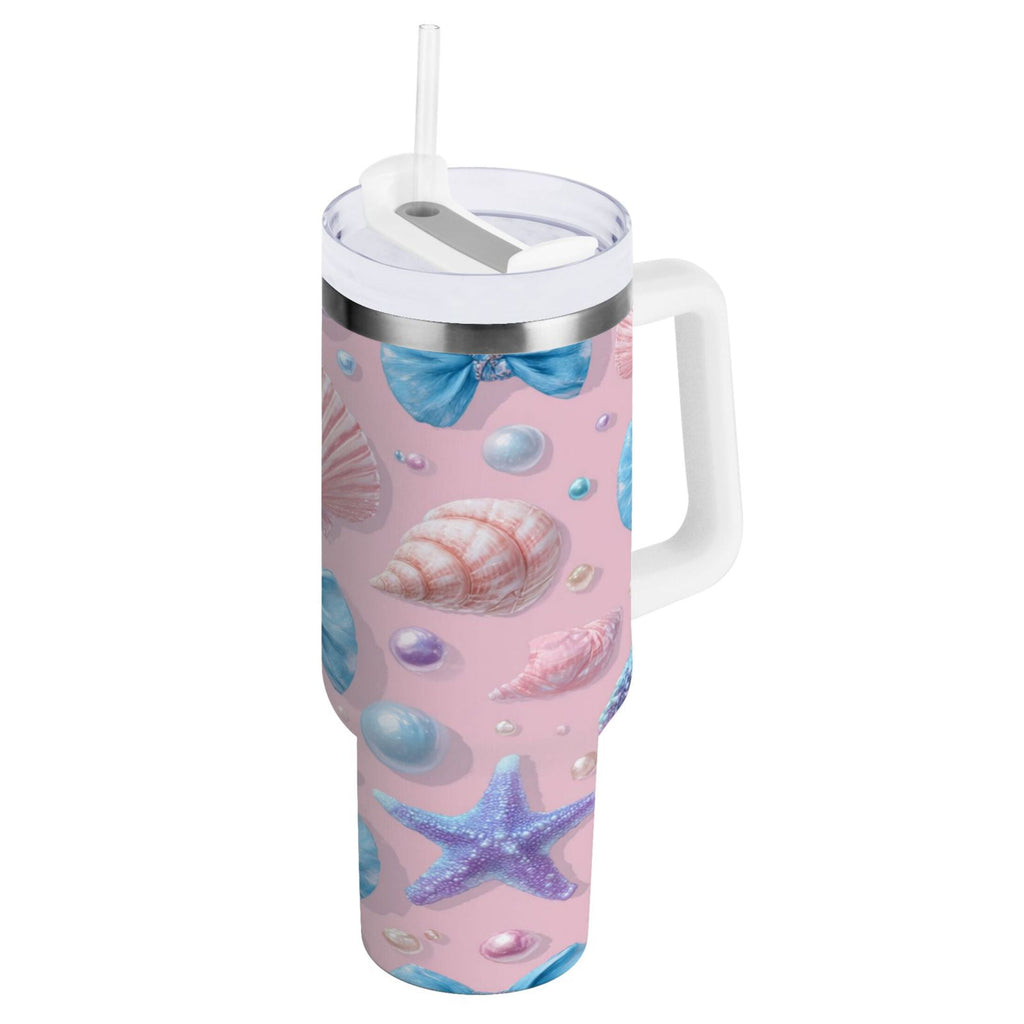 30 oz Insulated Stainless Steel Tumbler Double Wall Stainless Steel Tumbler with 2-Way Drinking Seashells and Bows - Choice 574