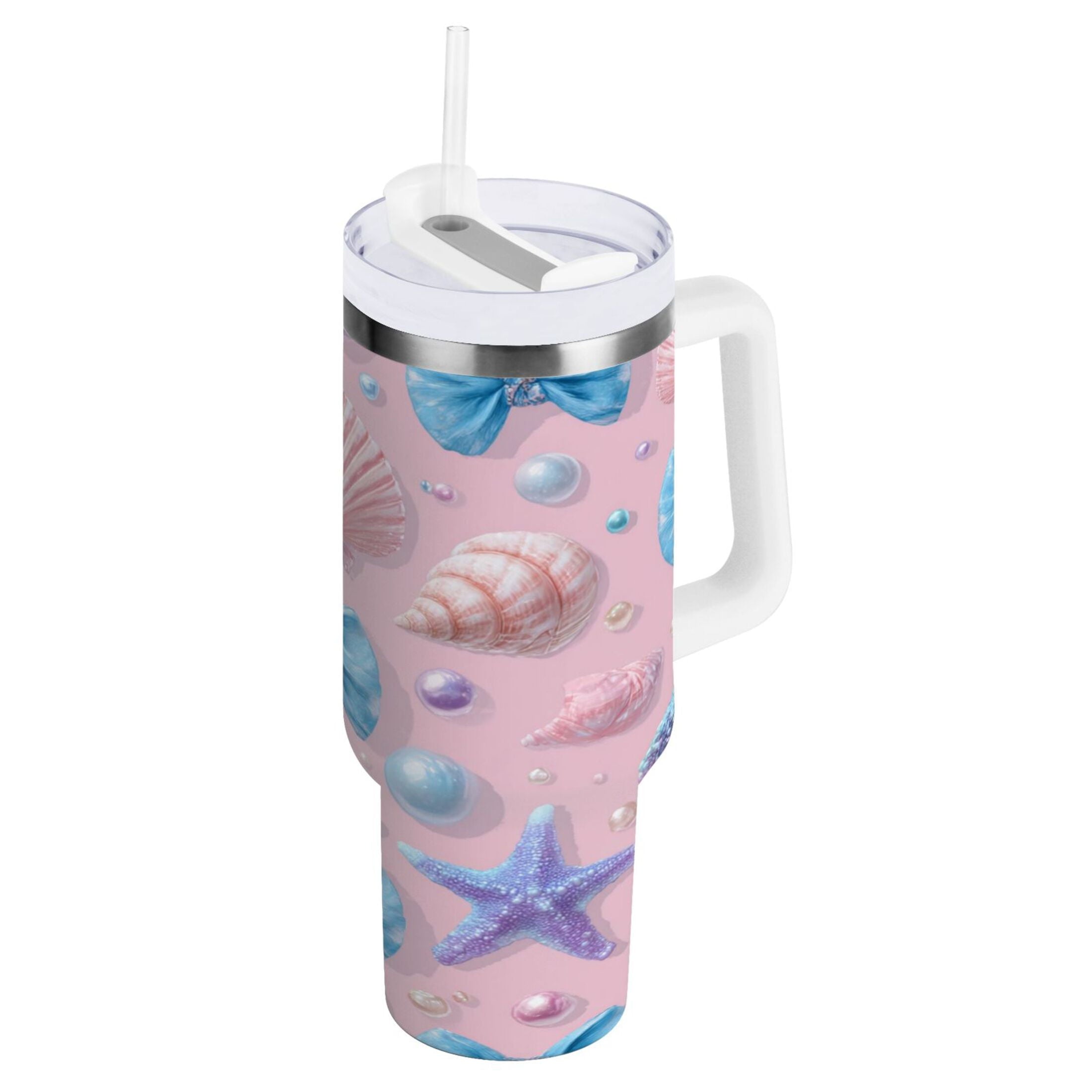 30 oz Insulated Stainless Steel Tumbler Double Wall Stainless Steel Tumbler with 2-Way Drinking Seashells and Bows - Choice 574