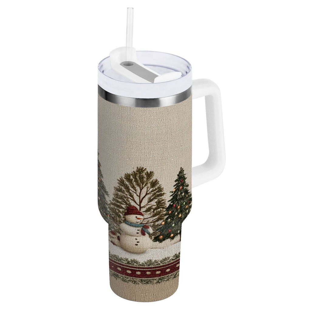 30 oz Insulated Stainless Steel Tumbler Double Wall Stainless Steel Tumbler with 2-Way Drinking Snowmen and Deer in The Forest - Choice 201