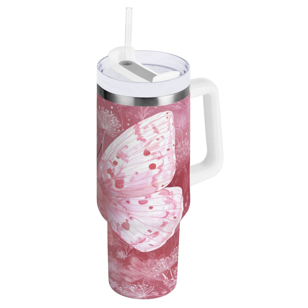 30 oz Insulated Stainless Steel Tumbler Double Wall Stainless Steel Tumbler with 2-Way Drinking Soft Pink Butterfly - Choice 928
