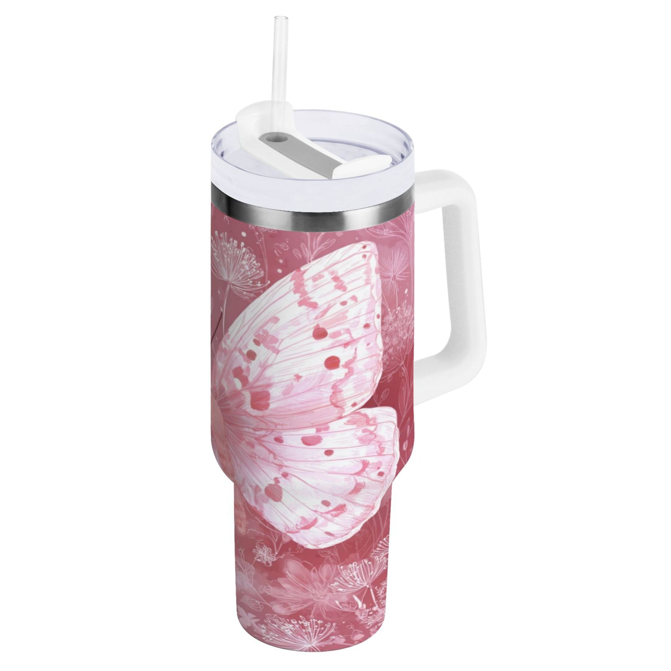 30 oz Insulated Stainless Steel Tumbler Double Wall Stainless Steel Tumbler with 2-Way Drinking Soft Pink Butterfly - Choice 928