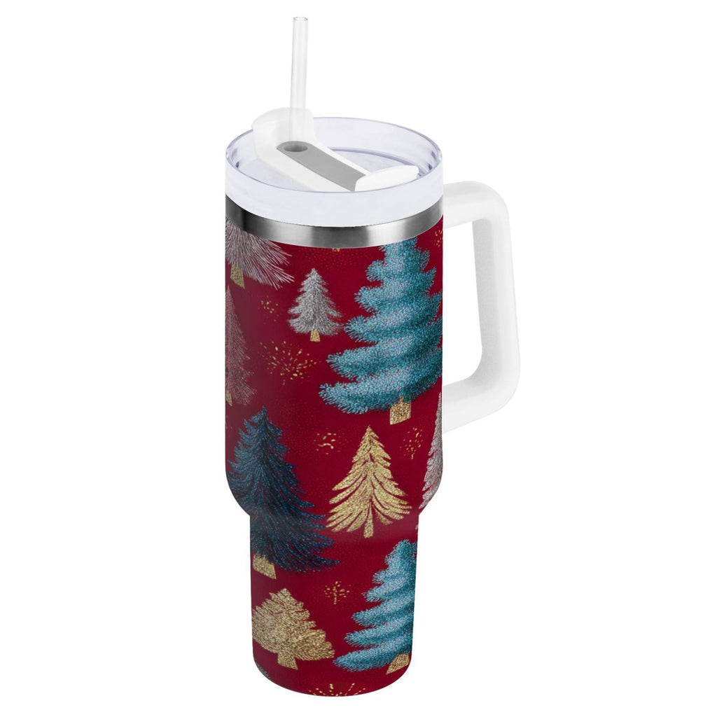 30 oz Insulated Stainless Steel Tumbler Double Wall Stainless Steel Tumbler with 2-Way Drinking Stylized Christmas Trees - Choice 138