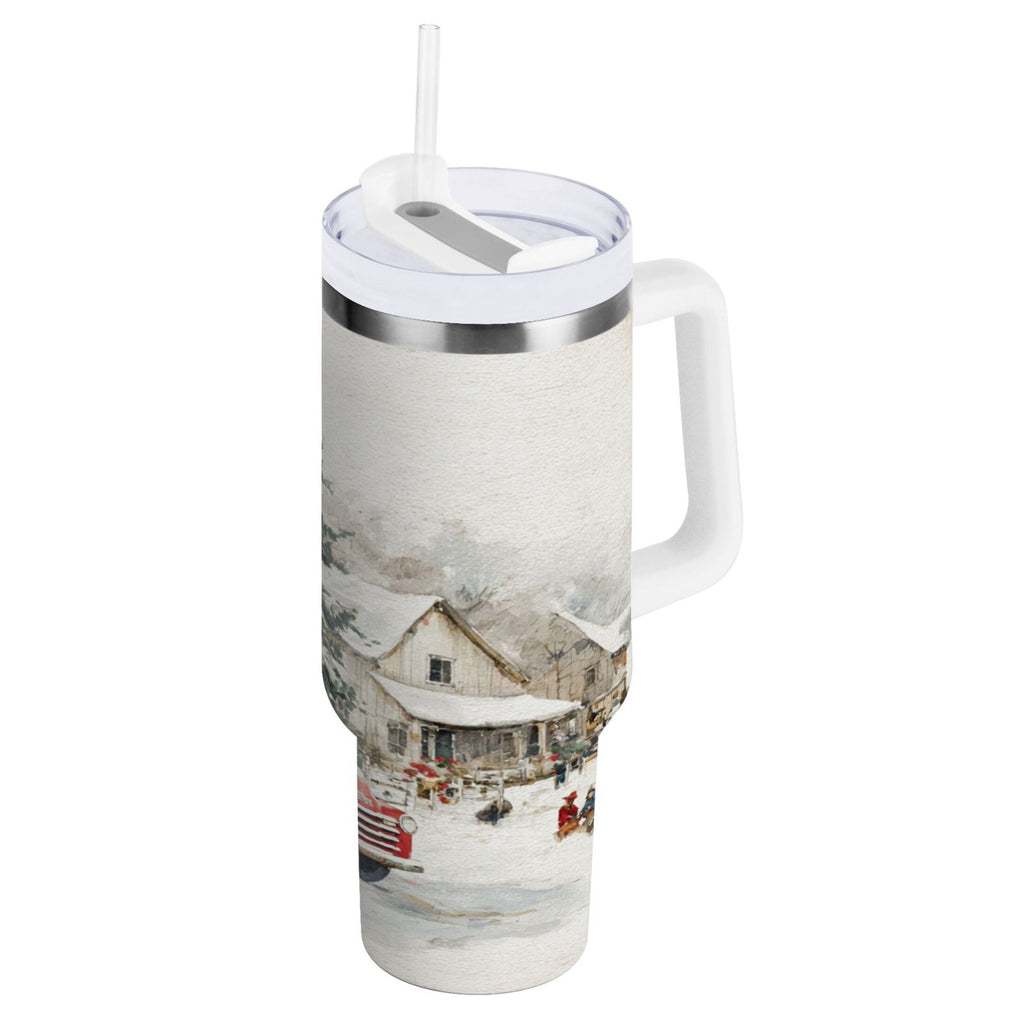 30 oz Insulated Stainless Steel Tumbler Double Wall Stainless Steel Tumbler with 2-Way Drinking Truck with Christmas Decorations - Choice 538