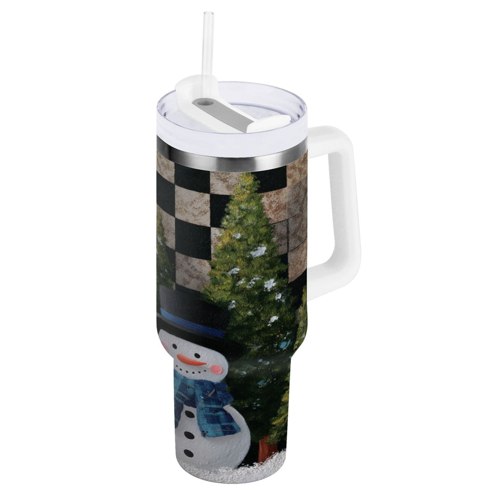 30 oz Insulated Stainless Steel Tumbler Double Wall Stainless Steel Tumbler with 2-Way Drinking Two Snowmen Pattern - Choice 800