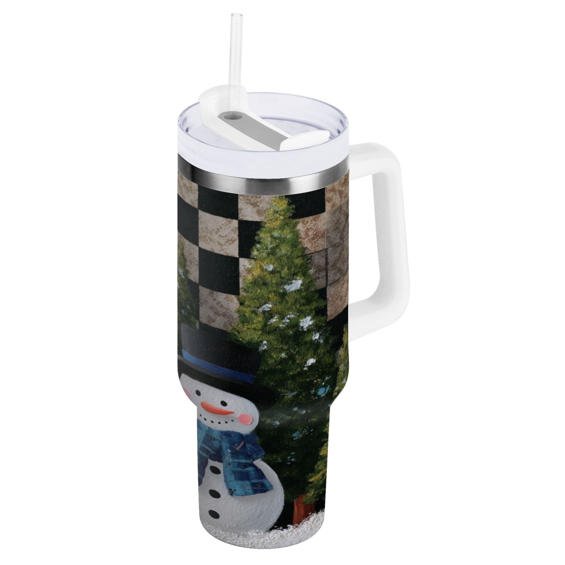 30 oz Insulated Stainless Steel Tumbler Double Wall Stainless Steel Tumbler with 2-Way Drinking Two Snowmen Pattern - Choice 800