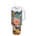 30 oz Insulated Stainless Steel Tumbler Double Wall Stainless Steel Tumbler with 2-Way Drinking Vintage Roses and Peonies - Choice 710