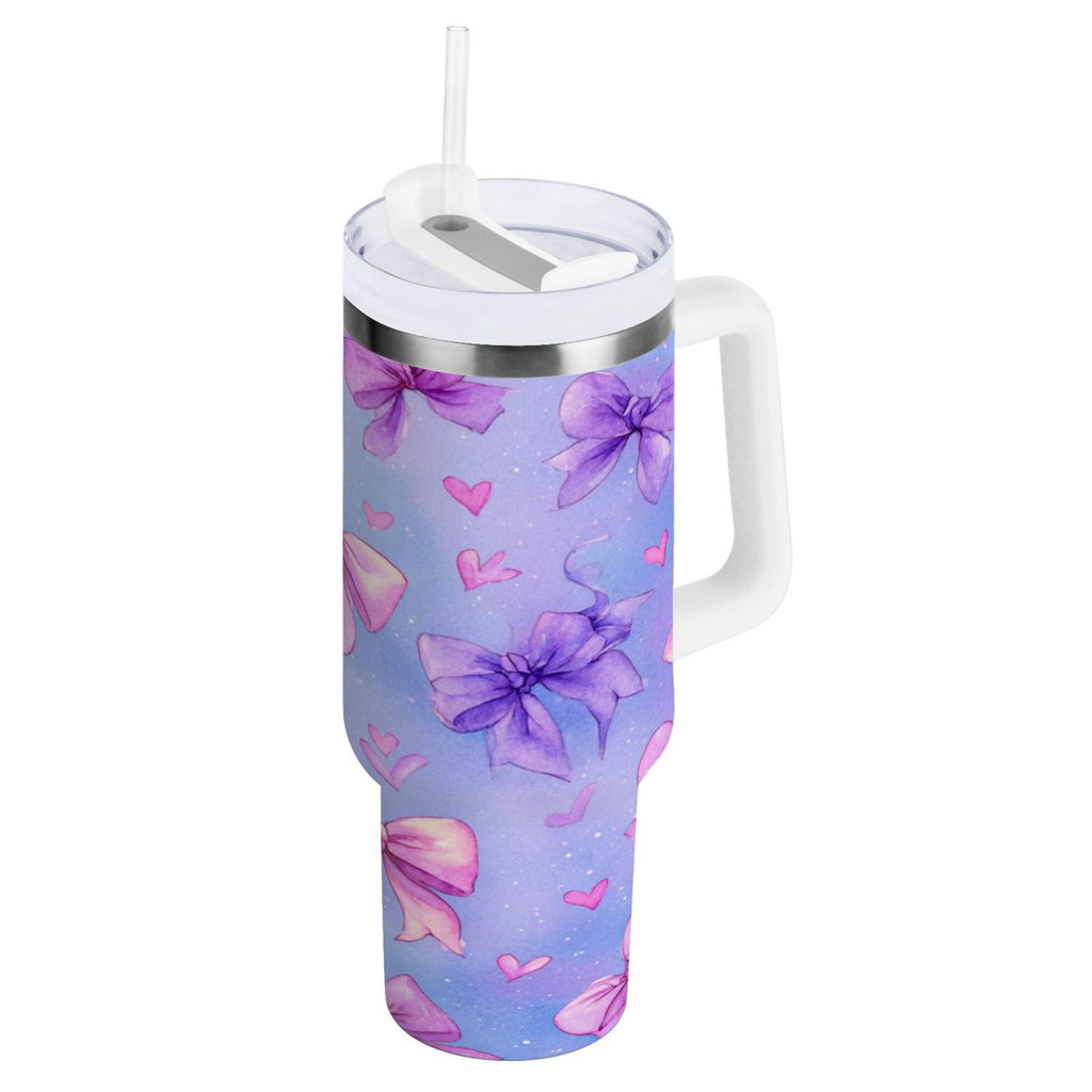 30 oz Insulated Stainless Steel Tumbler Double Wall Stainless Steel Tumbler with 2-Way Drinking Watercolor Bows Pattern - Choice 756
