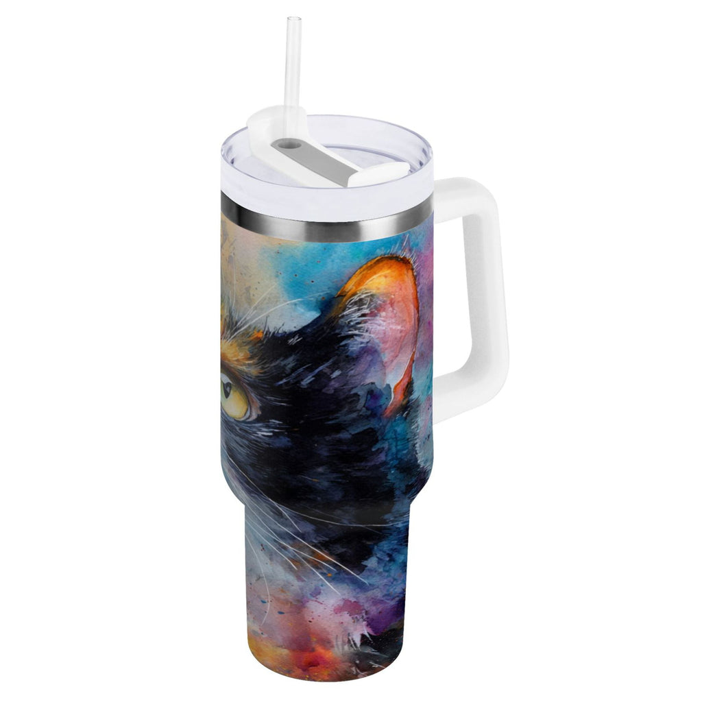 30 oz Insulated Stainless Steel Tumbler Double Wall Stainless Steel Tumbler with 2-Way Drinking Watercolor Calico Cat - Choice 819