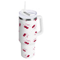 30 oz Insulated Stainless Steel Tumbler Double Wall Stainless Steel Tumbler with 2-Way Drinking Watercolor Cherries Pattern - Choice 345