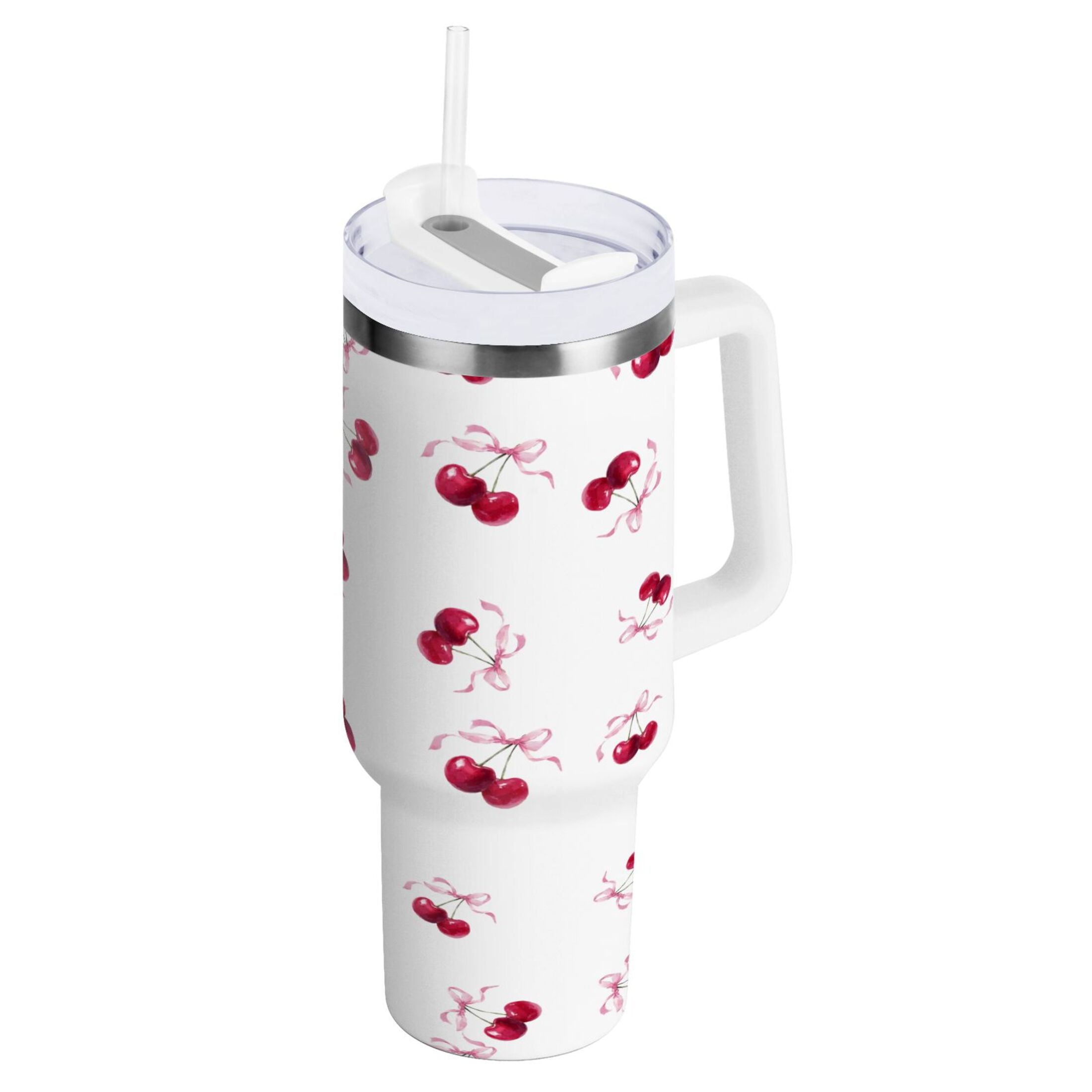 30 oz Insulated Stainless Steel Tumbler Double Wall Stainless Steel Tumbler with 2-Way Drinking Watercolor Cherries Pattern - Choice 345
