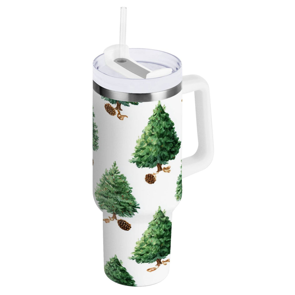 30 oz Insulated Stainless Steel Tumbler Double Wall Stainless Steel Tumbler with 2-Way Drinking Watercolor Green Christmas Tree - Choice 198