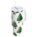 30 oz Insulated Stainless Steel Tumbler Double Wall Stainless Steel Tumbler with 2-Way Drinking Watercolor Green Christmas Tree - Choice 198
