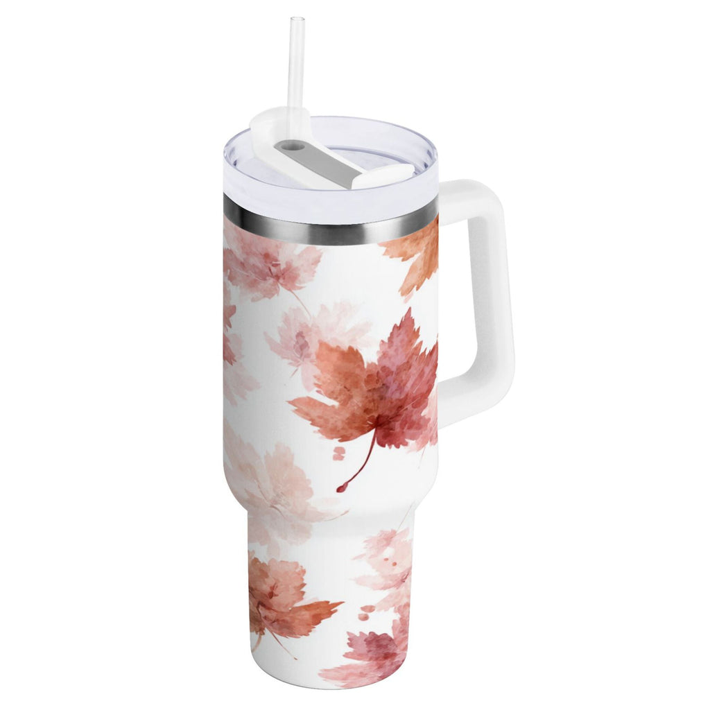 30 oz Insulated Stainless Steel Tumbler Double Wall Stainless Steel Tumbler with 2-Way Drinking Watercolor Pink Maple Leaves - Choice 996