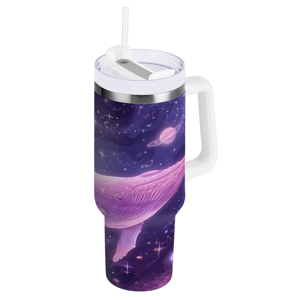 30 oz Insulated Stainless Steel Tumbler Double Wall Stainless Steel Tumbler with 2-Way Drinking Whale in Space - Choice 980